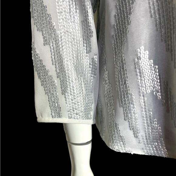 CHICO’S Women White Sheer Silver Beads in Geometric design Light jacket Size 0 - Picture 7 of 12